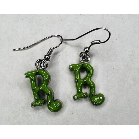 Initial Earrings Pair 3D Printed Jewelry R Dangle Lime Green - Picture 1 of 4